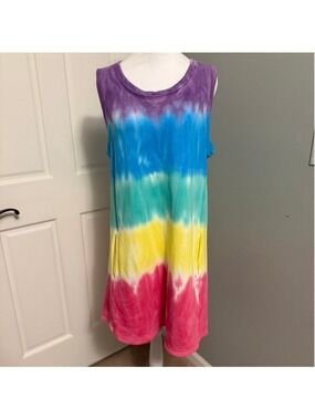 Chaser Terrycloth Tie Dye Tank Dress Pockets Size L EUC